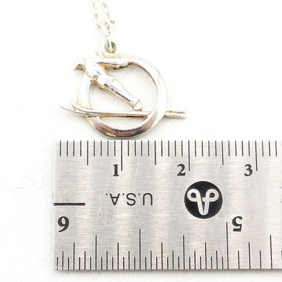 Vintage 800 Silver Ski Circle Pendant Necklace 22" - Picture 6 of 6